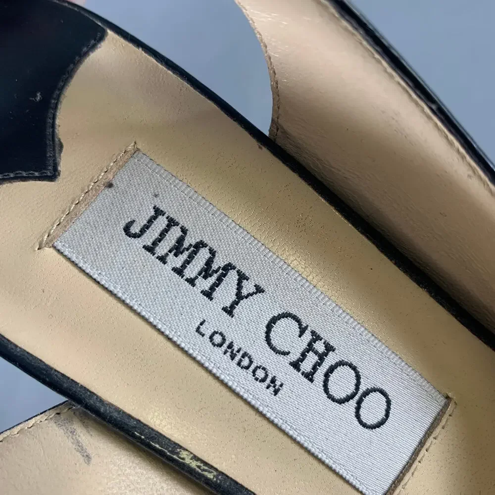 JIMMY CHOO Size 8 Black Patent Leather Slingback Sandals - Picture 5 of 5